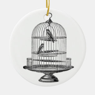 Ornement En Céramique Cage à oiseaux vintage avec l'ornement d'oiseaux…