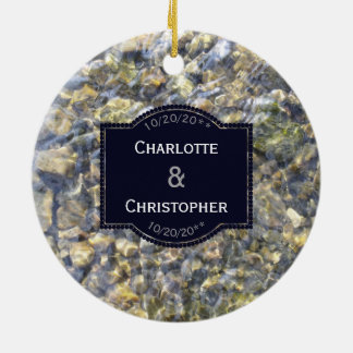 Ornement En Céramique Cailloux de rivière et mariage personnalisé pareau