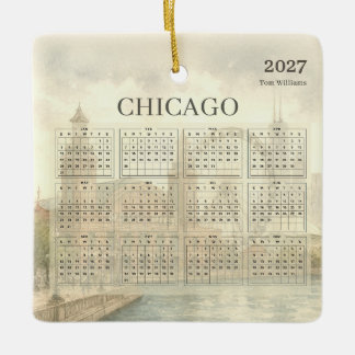 Ornement En Céramique Calendrier 2027 de Chicago Navy Pier vue annuelle