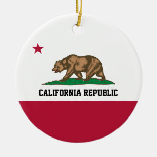 Ornement En Céramique California Bear Republic Flag Grizzly et Star