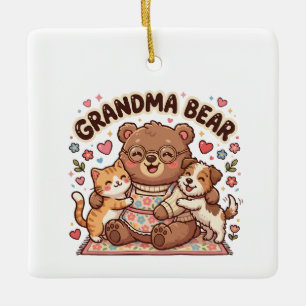 Ornement En Céramique Câlin mignon de grand-mère ours