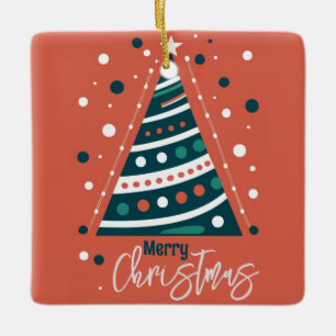 Ornement En Céramique Calligraphie rétro minimaliste Joyeux sapin de Noë