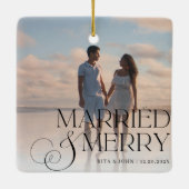 Ornement En Céramique Calligraphie Script Mariage Premier métal de Noël (Dos)