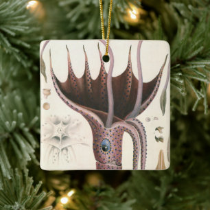 Ornement En Céramique Calmar aux Parapluies, Animaux Vintages de la Mari