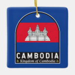Ornement En Céramique Cambodge - Emblème Distorsion Vintage<br><div class="desc">emblème en détresse du Cambodge arborant le drapeau et les armoiries.</div>