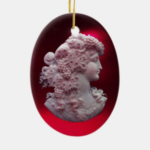 ORNEMENT EN CÉRAMIQUE CAMEO ANTIQUE, DAME AUX RAISONS ET AUX GRAPEVINES