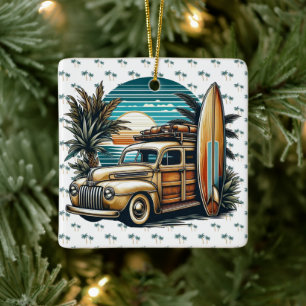 Ornement En Céramique camionnette vintage tropical/Hawaii de surf