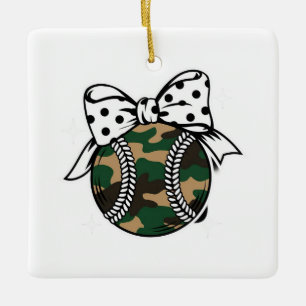 Ornement En Céramique Camo de baseball avec Pot Pot Bow
