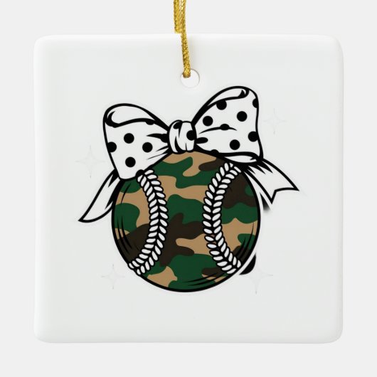 Ornement En Céramique Camo de baseball avec Pot Pot Bow (Devant)