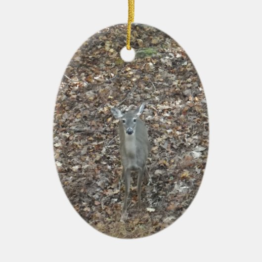 Ornement En Céramique Camouflage Cerf en feuilles d'automne (Devant)