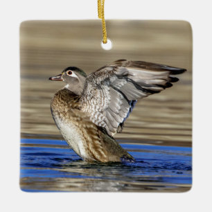Ornement En Céramique Canard branchu battant des ailes