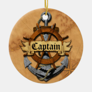Ornement En Céramique Capitaine Anchor et roue
