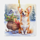 Ornement En Céramique Cardigan Welsh Corgi Festive Sleigh Christmas Art (Devant)