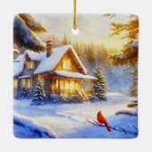 Ornement En Céramique Cardinal à l'occasion d'un jour de neige (Dos)