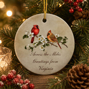 Ornement En Céramique Cardinaux Dogwoods à travers les milles de Noël
