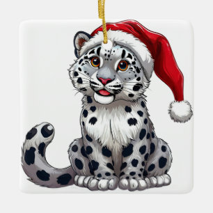 Ornement En Céramique Caricature de léopard des neiges à Santa Hat