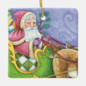 Ornement En Céramique Caricature de Noël Santa Claus Sleigh Reindeer (Devant)
