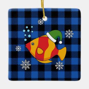 Ornement En Céramique Caricature de poisson tropical de Noël sur le Moti