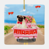 Ornement En Céramique Carlin Chien Saint-Valentin Coeurs de camion (Dos)