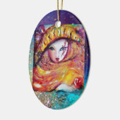 ORNEMENT EN CÉRAMIQUE CARNAVAL EN JAUNE D'OR AVEC ROSE ROUGE (Gauche)