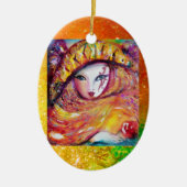 ORNEMENT EN CÉRAMIQUE CARNAVAL EN JAUNE D'OR AVEC ROSE ROUGE (Devant)