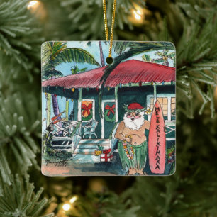 Ornement En Céramique Carré de Noël de Mele Kalikimaka Père Noël