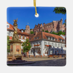 Ornement En Céramique carré Kornmarkt et château d'Heidelberg, Allemag