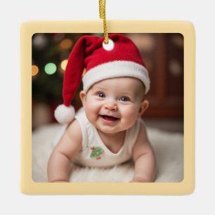 Ornement En Céramique Carré personnalisable pour le premier Noël de bébé