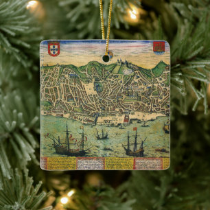 Ornement En Céramique Carte ancienne, plan de la ville de Lisbonne, Port