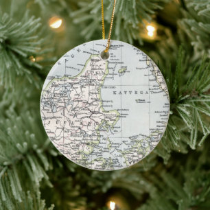 Ornement En Céramique Carte antique du Danemark, Danmark en danois, 1905