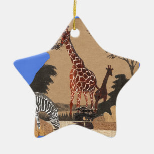 Ornement En Céramique Carte artistique de la faune de l'Ouganda