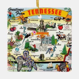 Ornement En Céramique Carte colorée vintage du Tennessee