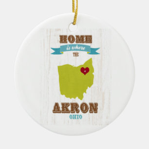 Ornement En Céramique Carte d'Akron, Ohio - à la maison est où le coeu