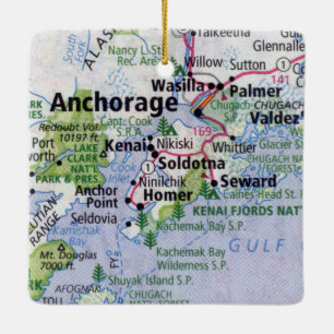 Ornement En Céramique Carte d'Anchorage en Alaska