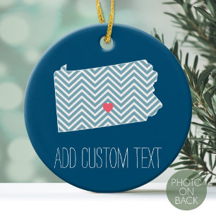 Ornement En Céramique Carte de l'état de Pennsylvanie avec le coeur et l