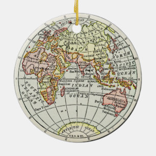 Ornement En Céramique Carte de l'hémisphère oriental Globe Voyage Art