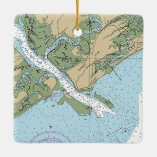 Ornement En Céramique Carte de l'île Seabrook, Caroline du Sud