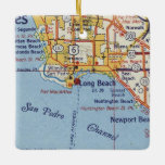 Ornement En Céramique Carte de Long Beach CA 50<br><div class="desc">L'ornement de Noël de Long Beach en Californie fait avec la carte vintage de 1955.</div>