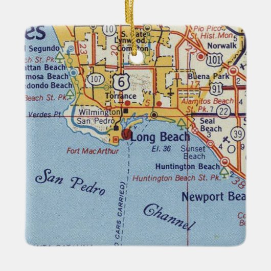 Ornement En Céramique Carte de Long Beach CA 50 (Devant)