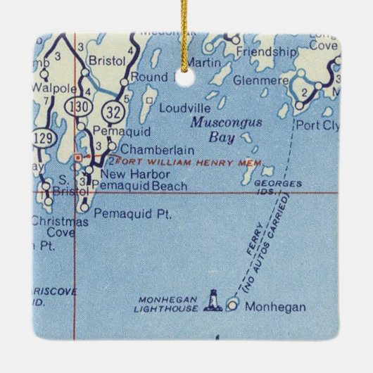 Ornement En Céramique Carte de Monhegan (Dos)