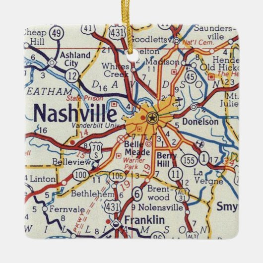 Ornement En Céramique Carte de Nashville (Devant)