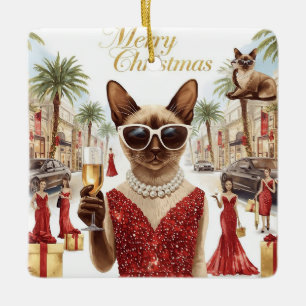 Ornement En Céramique Carte de Noël de chat siamois de Californie
