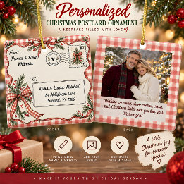 Ornement En Céramique Carte de Noël personnalisée à carreaux