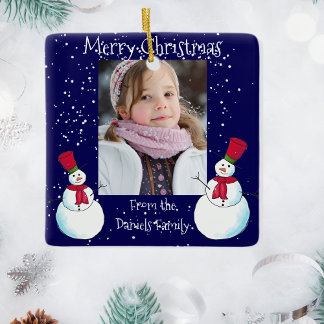 Ornement En Céramique Carte de Noël personnalisée avec photo de bonhomme