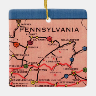 Ornement En Céramique Carte de Pennsylvanie vintage