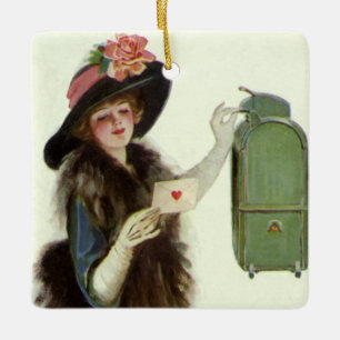 Ornement En Céramique Carte de Saint-Valentin victorienne vintage femme