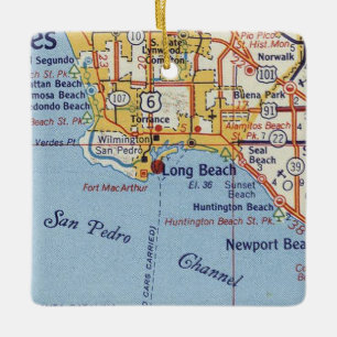 Ornement En Céramique Carte des années 50 CA de Long Beach