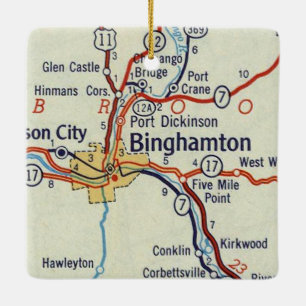 Ornement En Céramique Carte des années 50 de Binghamton NY