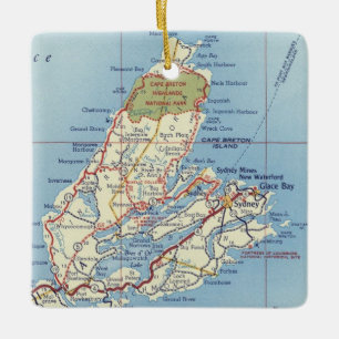 Ornement En Céramique Carte des années 50 de l'île du Cap-Breton