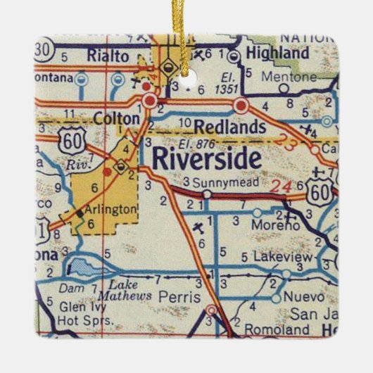 Ornement En Céramique Carte des années 50 de Riverside CA (Devant)